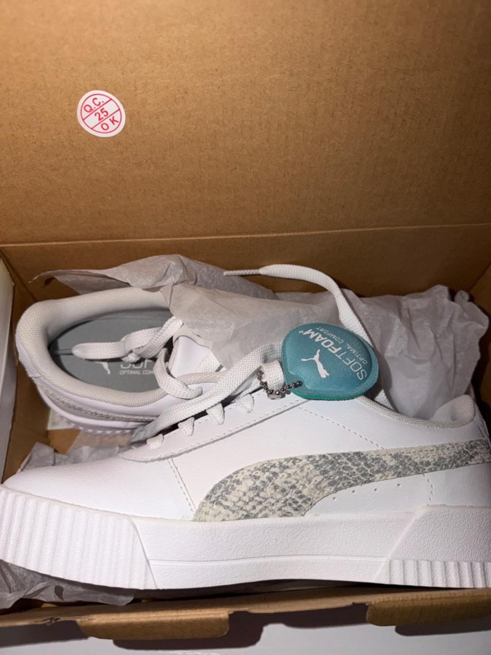 Puma White Low-Top Sneakers with Gray Snake-Print Detail
